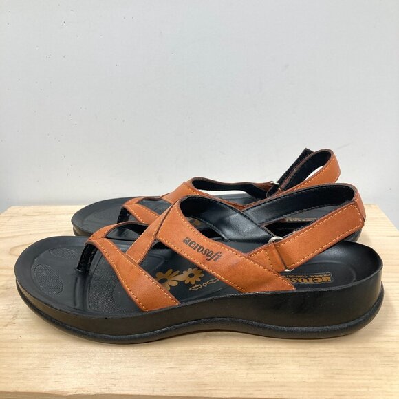 Aerosoft Deke Slingback Sandals, Size‎ Euro 39 US 8, Faux Leather, Orange-Tan - Picture 4 of 11